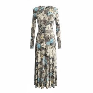Tory Burch Light Blue Multi Floral Printed Jersey Midi Dress Size 4